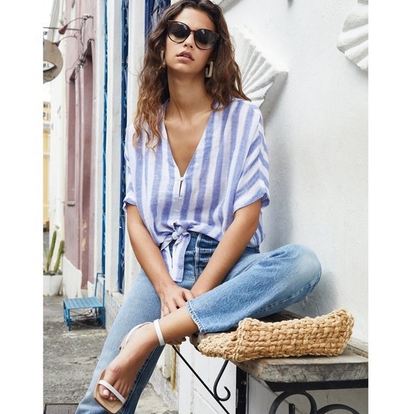 Rails Thea Pacifica Stripe Cropped Button Down Blouse - Revolve - Picture 1 of 10